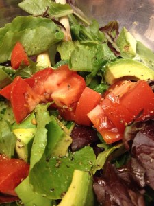 The trick to a great salad is very little dressing and Salt and Pepper on the greens.