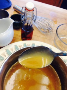 Once the caramel is thickened, put in the fridge to thicken more.