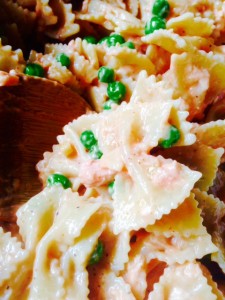 Sweet and Tangy Pasta Salad with Tuna and Peas.